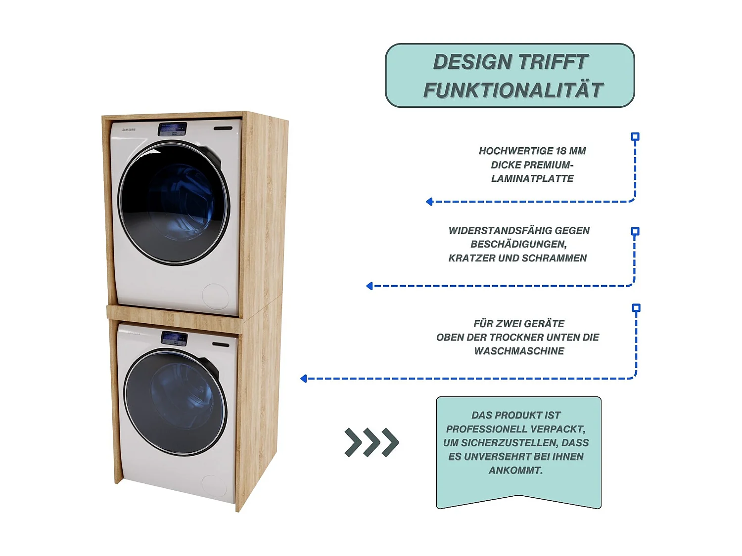 Waschmaschinenumbauschrank RAUMHIRSCH Waschmaschinenschrank für Waschmaschine & Wäschetrockner