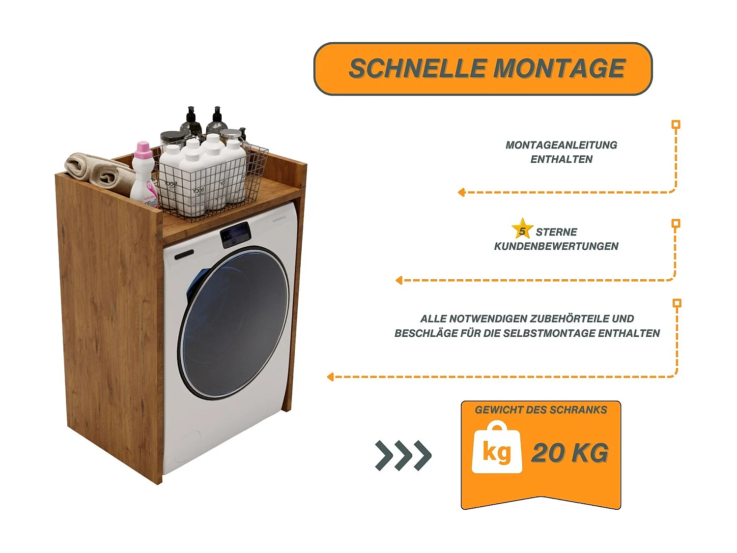 Waschmaschinenumbauschrank RAUMHIRSCH Waschmaschinenschrank für Waschmaschine & Wäschetrockner