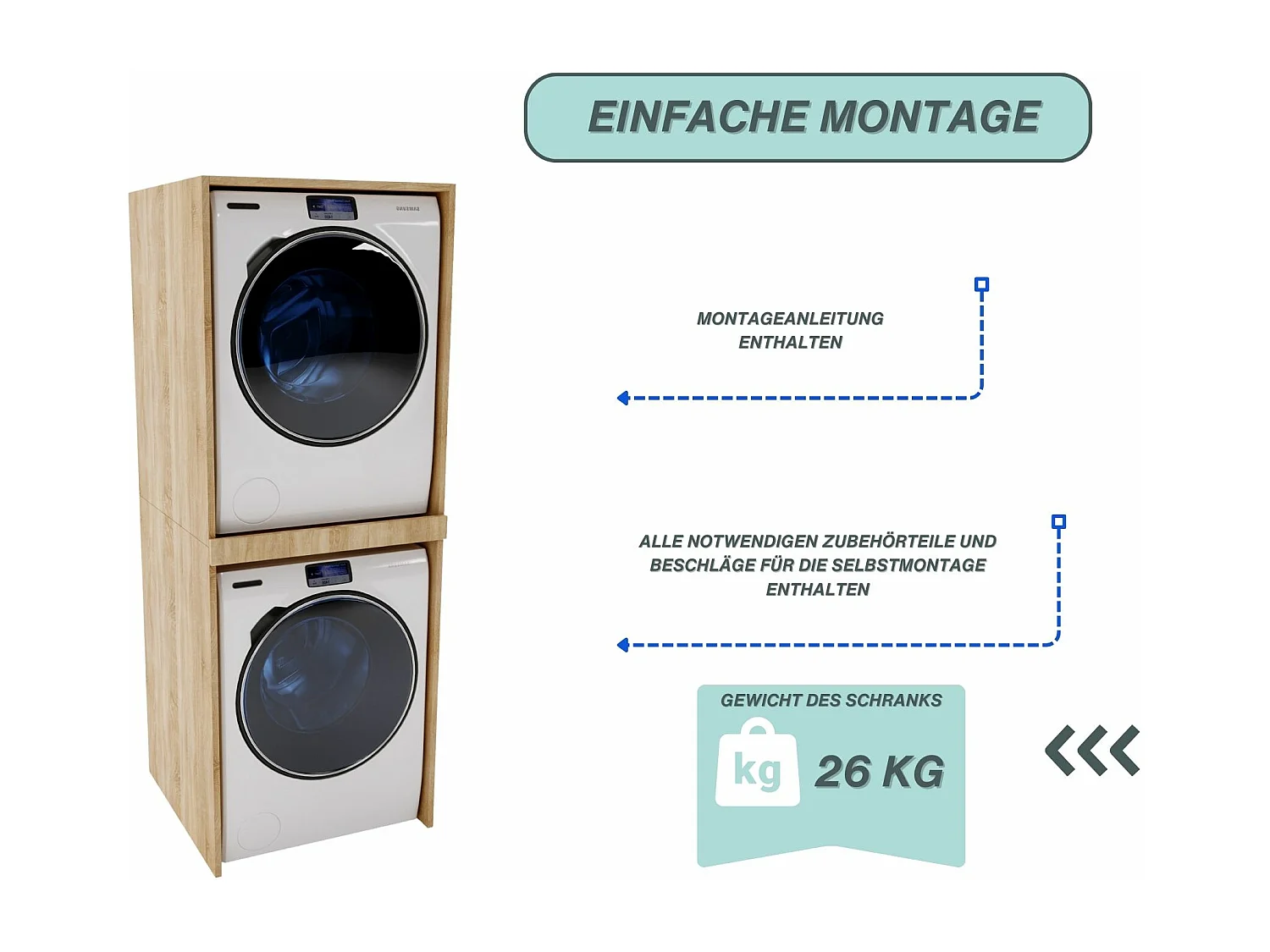 Waschmaschinenumbauschrank SLIM Waschmaschinenschrank für Waschmaschine & Wäschetrockner