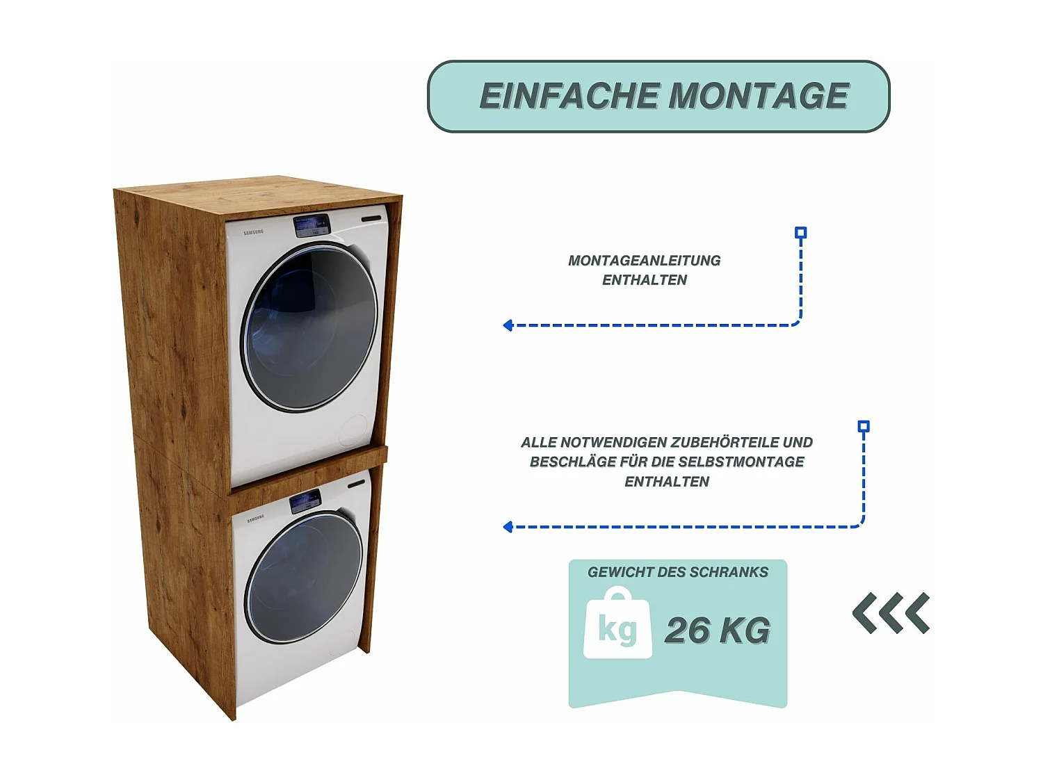 Waschmaschinenumbauschrank SLIM Waschmaschinenschrank für Waschmaschine & Wäschetrockner