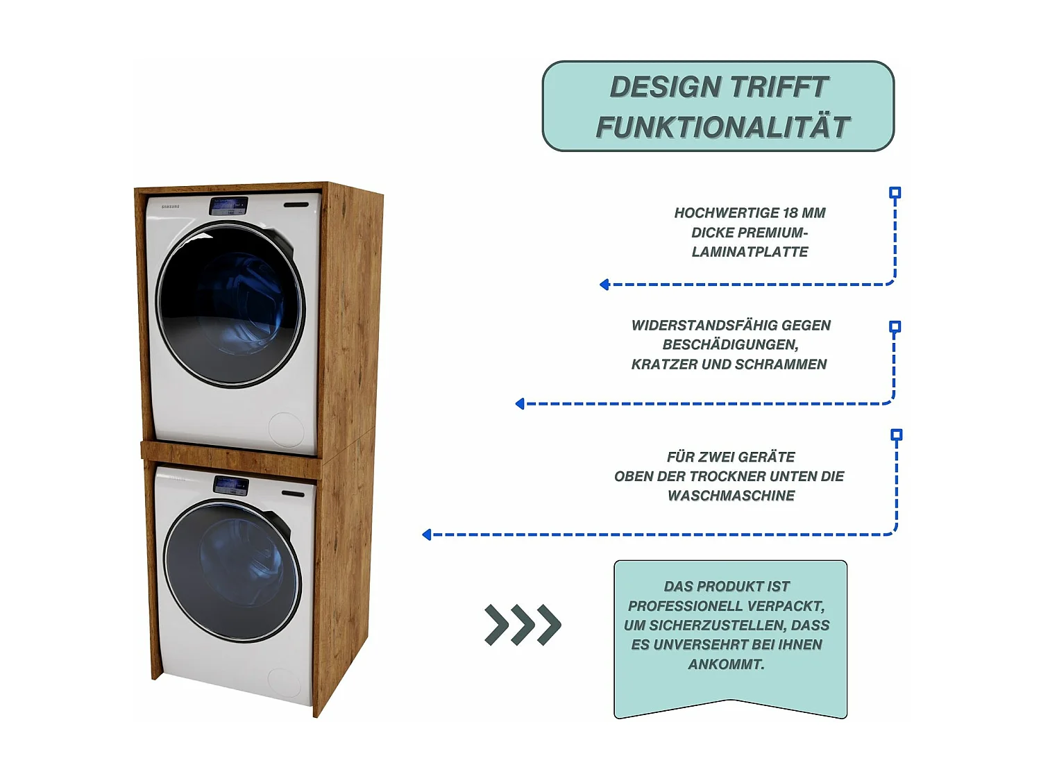 Waschmaschinenumbauschrank RAUMHIRSCH Waschmaschinenschrank für Waschmaschine & Wäschetrockner