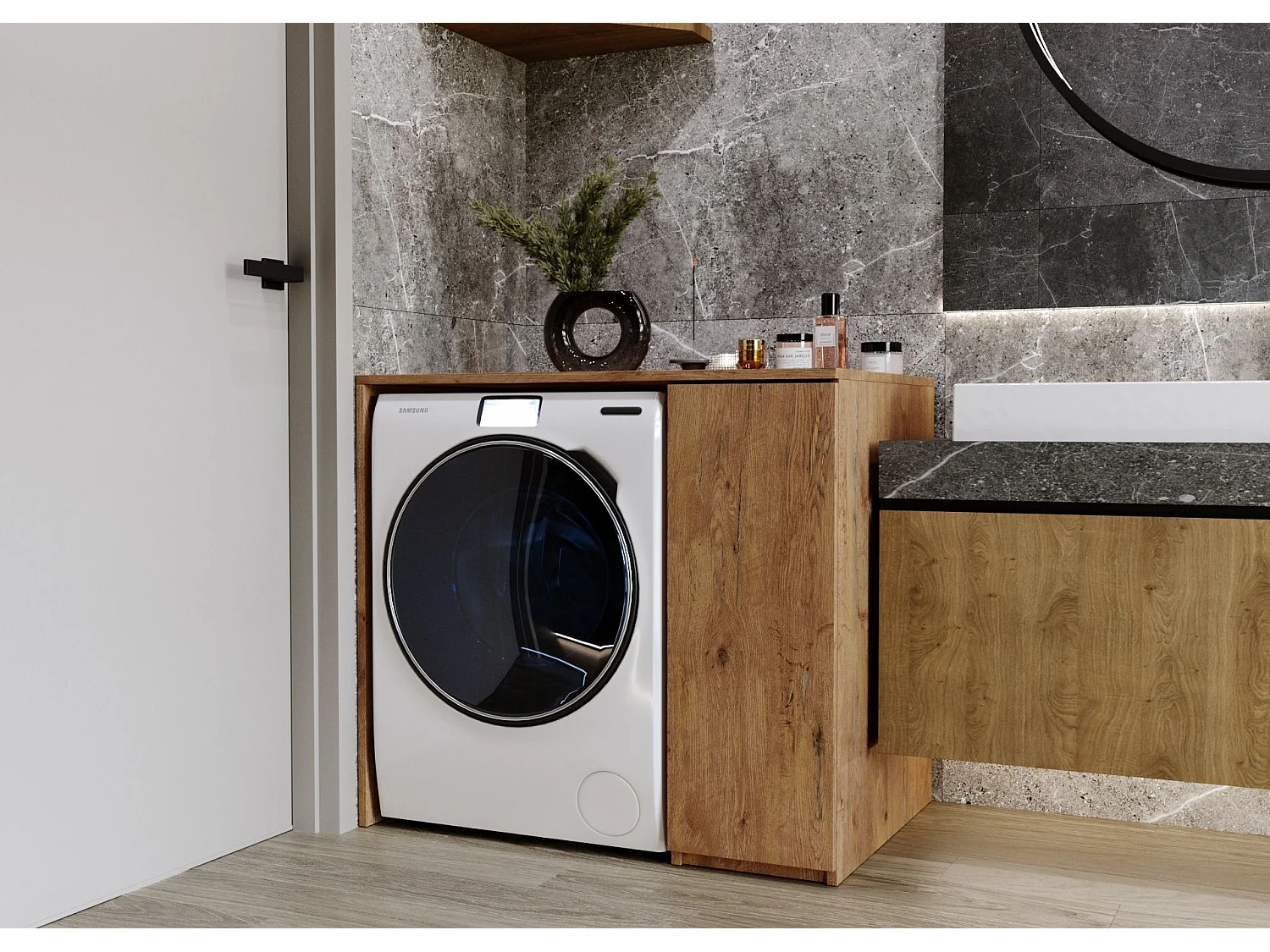 Waschmaschinenumbauschrank RAUMHIRSCH Waschmaschinenschrank für Waschmaschine & Wäschetrockner