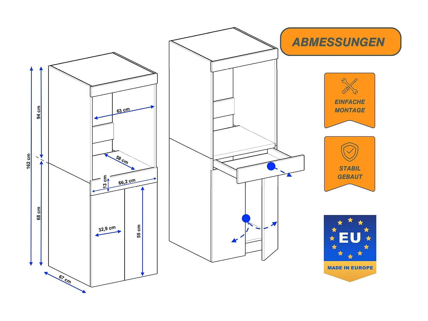 Waschmaschinenumbauschrank RAUMHIRSCH Waschmaschinenschrank für Waschmaschine & Wäschetrockner