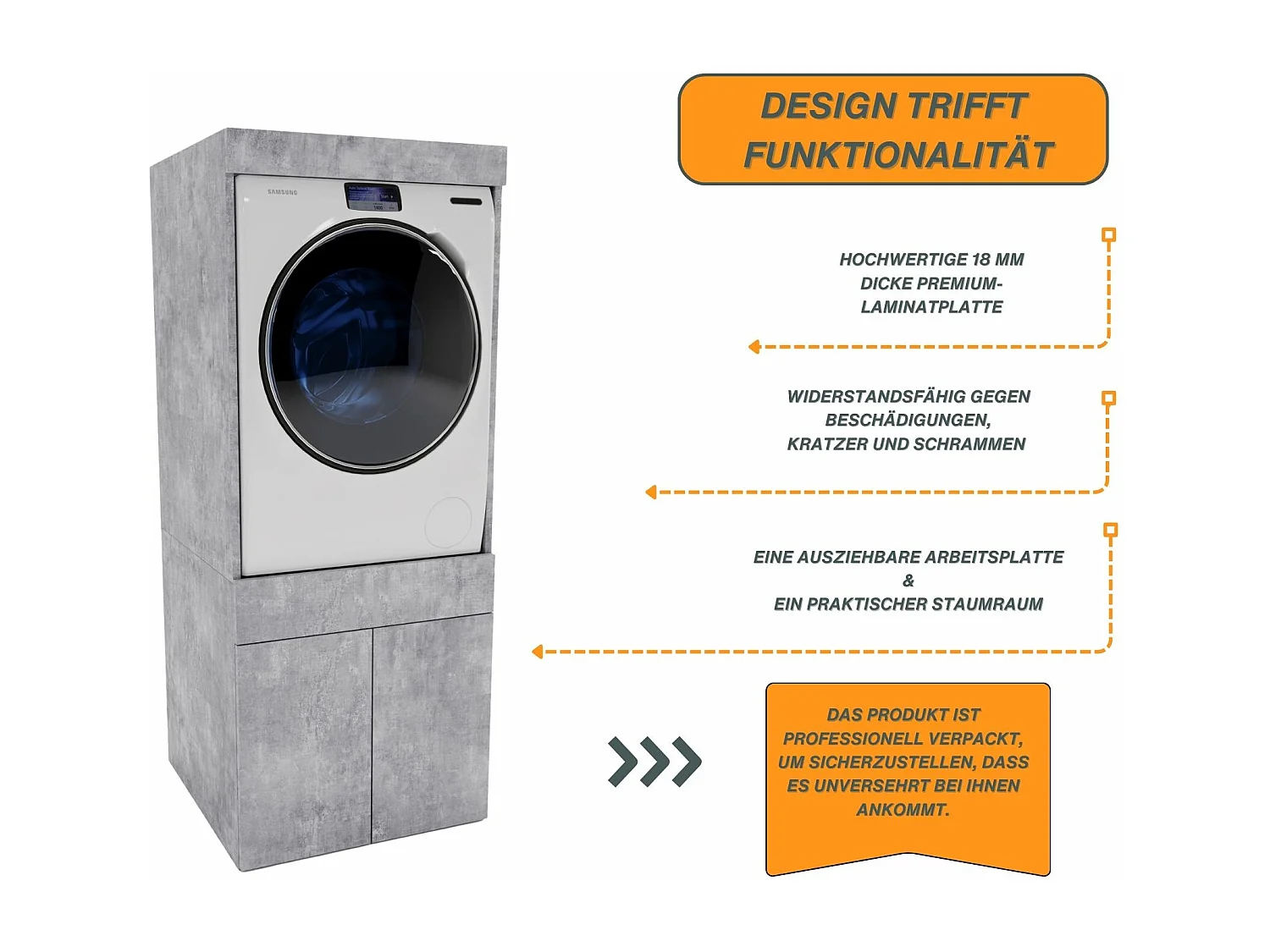 Waschmaschinenumbauschrank RAUMHIRSCH Waschmaschinenschrank für Waschmaschine & Wäschetrockner