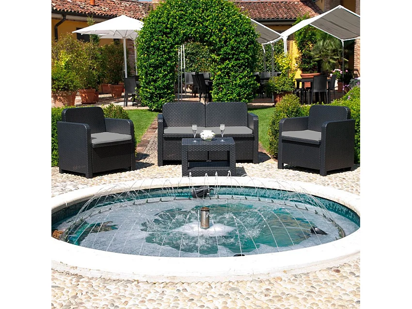 Conjunto de jardín Grand Soleil Sorrento Poliratán mesa sofá sillones Exterior 4 plazas - Negro