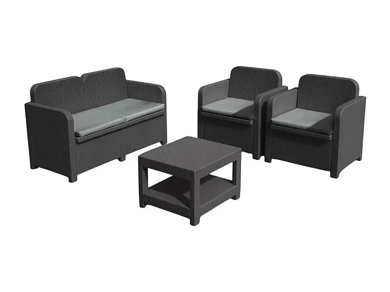 Conjunto de jardín Grand Soleil Sorrento Poliratán mesa sofá sillones Exterior 4 plazas - Negro