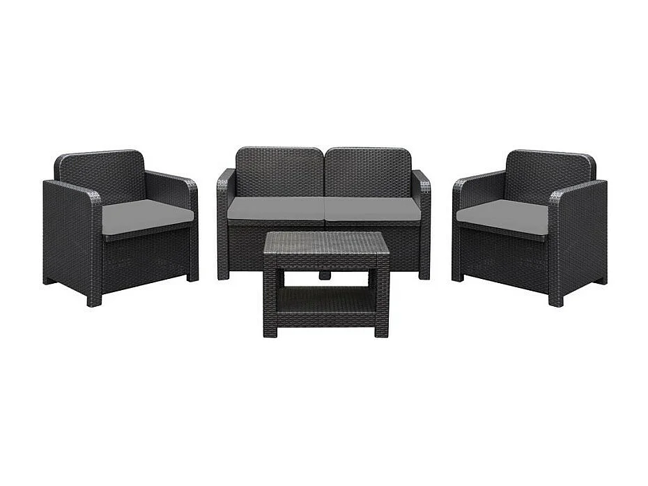 Conjunto de jardín Grand Soleil Sorrento Poliratán mesa sofá sillones Exterior 4 plazas - Negro