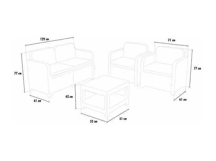 Conjunto de jardín Grand Soleil Sorrento Poliratán mesa sofá sillones Exterior 4 plazas - Negro