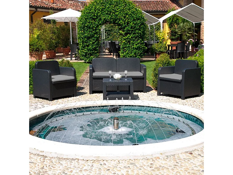 Conjunto de jardín Grand Soleil Sorrento Poliratán mesa sofá sillones Exterior 4 plazas - Negro