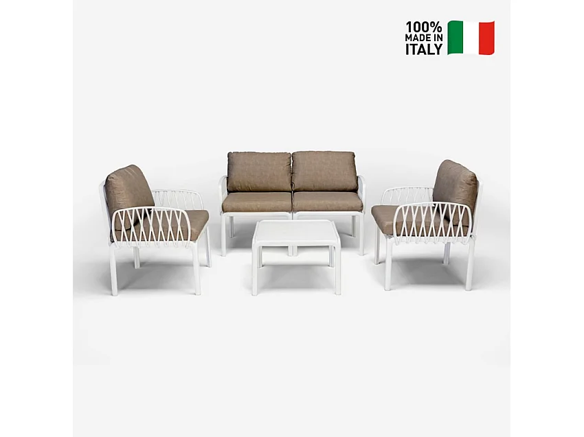 Salón exterior sofá mesita centro 2 sillones Portofino Grand Soleil - Blanco
