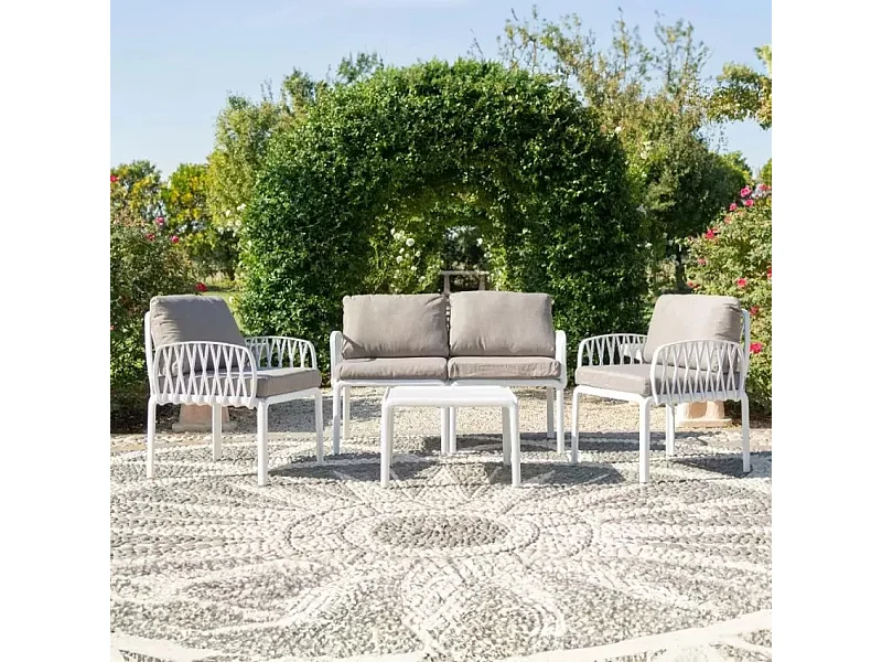 Salón exterior sofá mesita centro 2 sillones Portofino Grand Soleil - Blanco