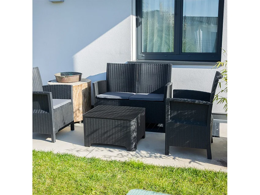 Conjunto exterior 2 sillones sofá mesa de almacenaje Riccione Grand Soleil
