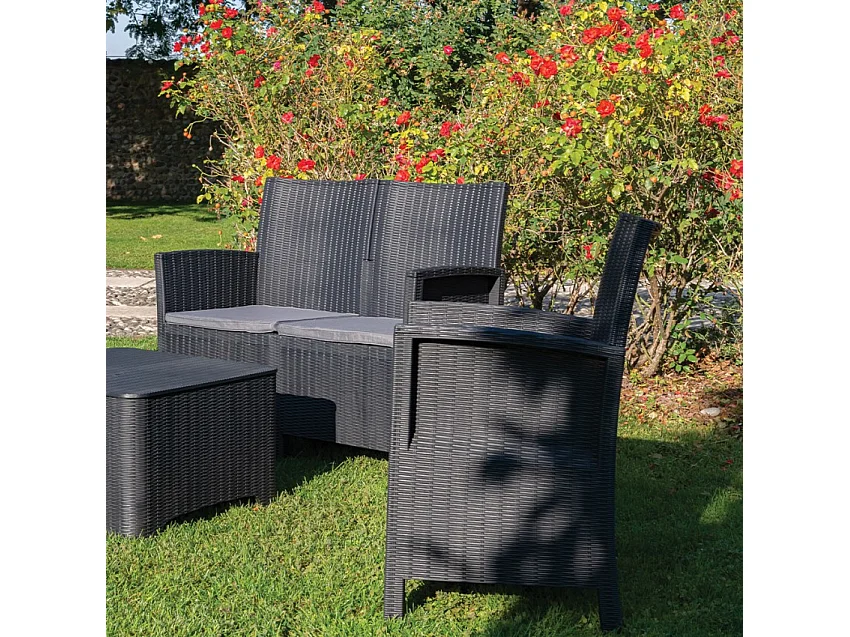 Conjunto exterior 2 sillones sofá mesa de almacenaje Riccione Grand Soleil