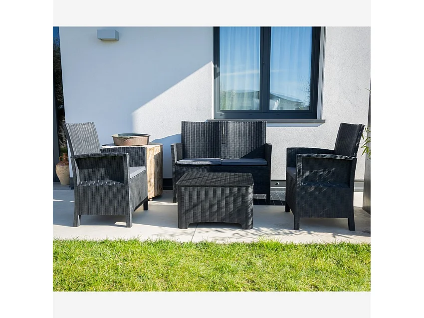 Conjunto exterior 2 sillones sofá mesa de almacenaje Riccione Grand Soleil