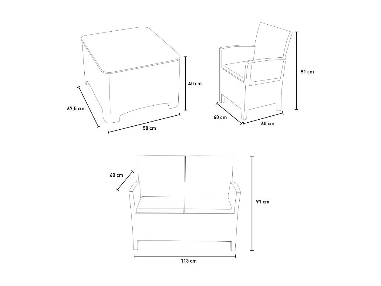 Conjunto exterior 2 sillones sofá mesa de almacenaje Riccione Grand Soleil