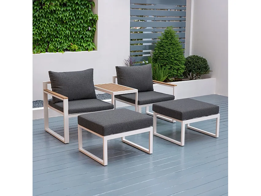 Salotto da giardino con 2 poltrone poggiapiedi e tavolino Eden