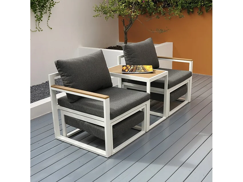 Salotto da giardino con 2 poltrone poggiapiedi e tavolino Eden