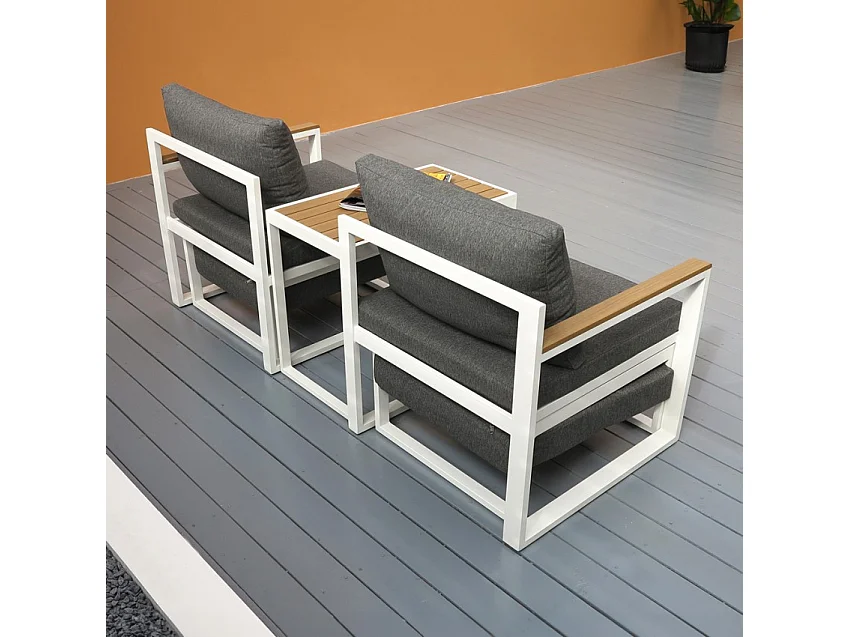 Salotto da giardino con 2 poltrone poggiapiedi e tavolino Eden