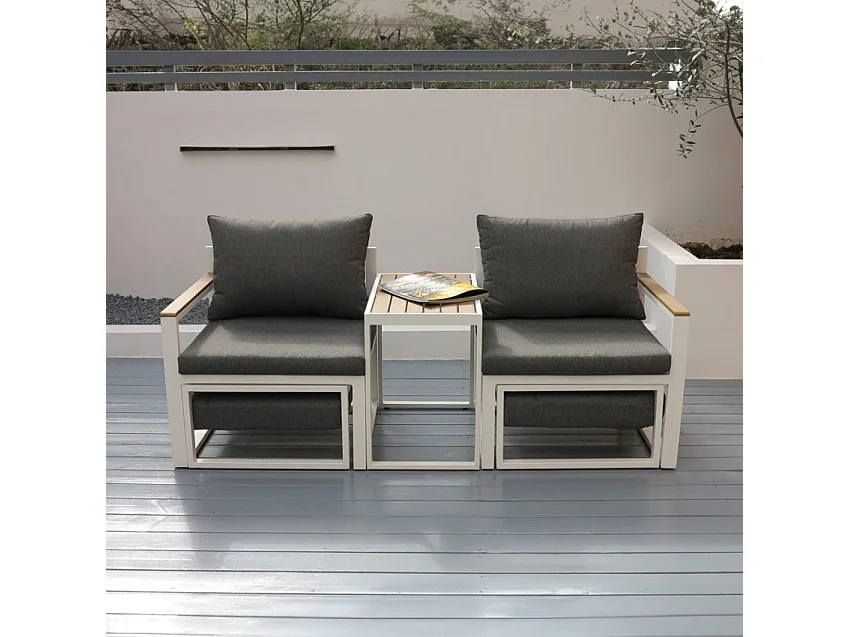 Salotto da giardino con 2 poltrone poggiapiedi e tavolino Eden