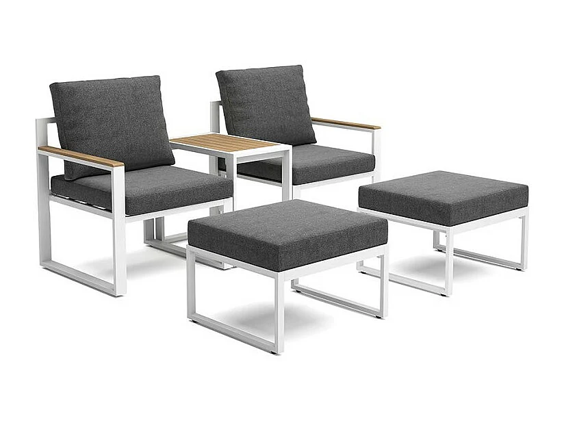 Salotto da giardino con 2 poltrone poggiapiedi e tavolino Eden