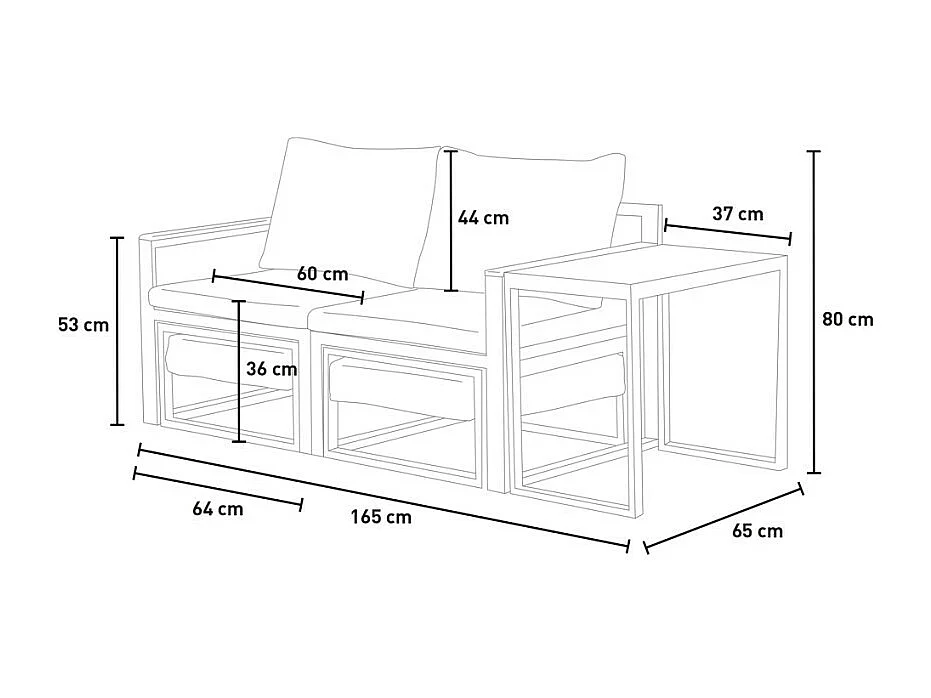 Salotto da giardino con 2 poltrone poggiapiedi e tavolino Eden