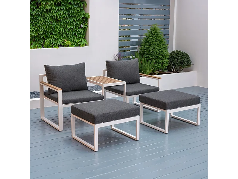 Salotto da giardino con 2 poltrone poggiapiedi e tavolino Eden