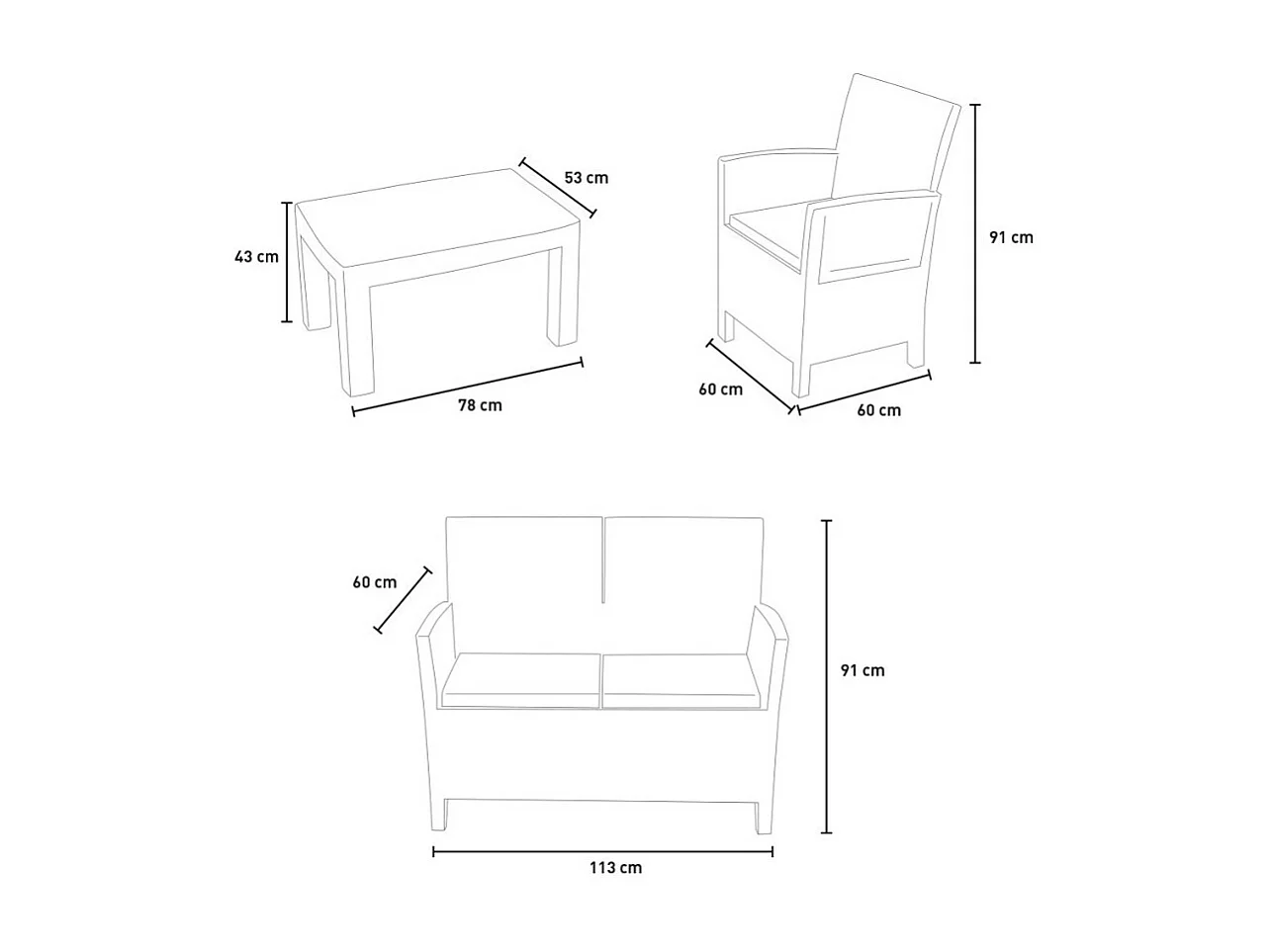 Conjunto jardín exterior sofá 2 sillones mesa de centro Taormina Grand Soleil