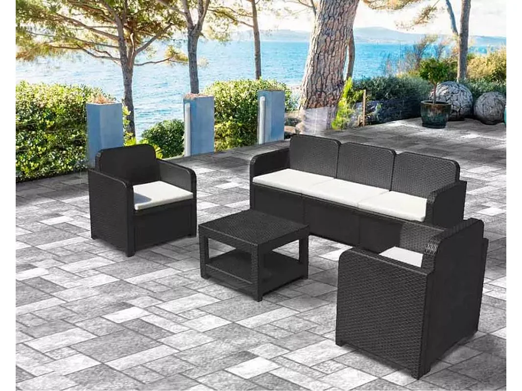 Grand Soleil Positano Rattan Garten Lounge Sofa Couchtisch Sessel 5 Sitze für den Außenbereich - Schwarz