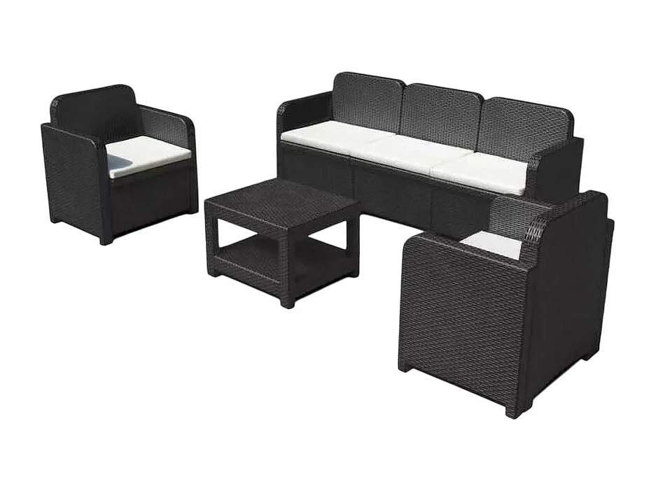 Grand Soleil Positano Rattan Garten Lounge Sofa Couchtisch Sessel 5 Sitze für den Außenbereich - Schwarz