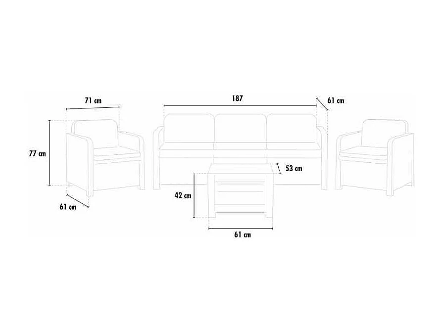 Grand Soleil Positano Rattan Garten Lounge Sofa Couchtisch Sessel 5 Sitze für den Außenbereich - Schwarz