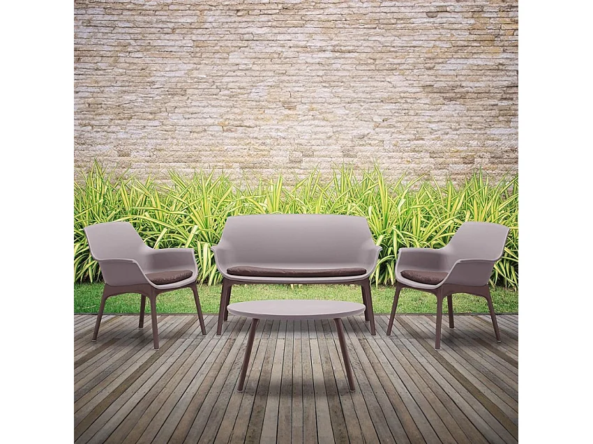Set de jardín para el exterior compuesto por 2 sillas, 1 sillón y 1 mesita Luxor Lounge - Gris