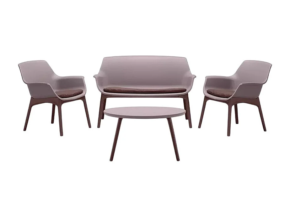 Set de jardín para el exterior compuesto por 2 sillas, 1 sillón y 1 mesita Luxor Lounge - Gris