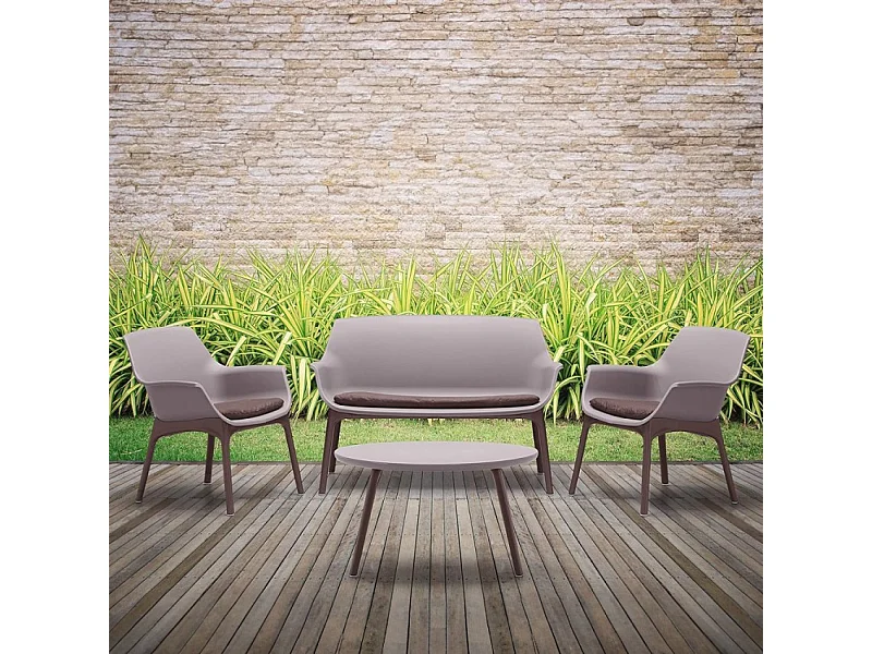 Set de jardín para el exterior compuesto por 2 sillas, 1 sillón y 1 mesita Luxor Lounge - Gris