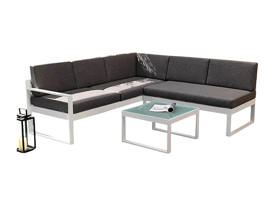 Garten-Lounge-Set Outdoor-Ecksofa + Glas-Couchtisch Jamila