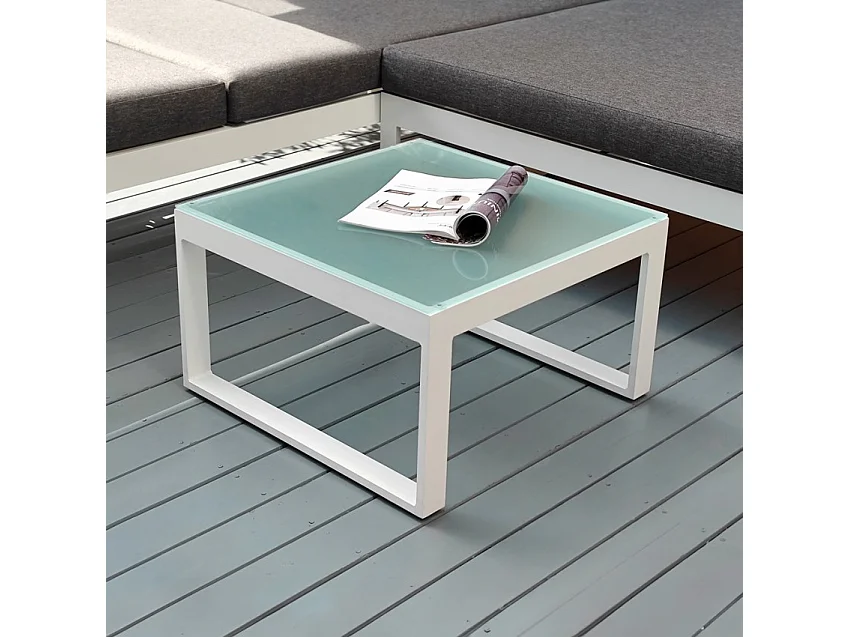 Garten-Lounge-Set Outdoor-Ecksofa + Glas-Couchtisch Jamila