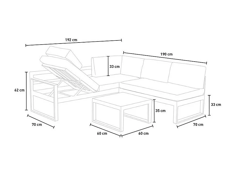 Garten-Lounge-Set Outdoor-Ecksofa + Glas-Couchtisch Jamila