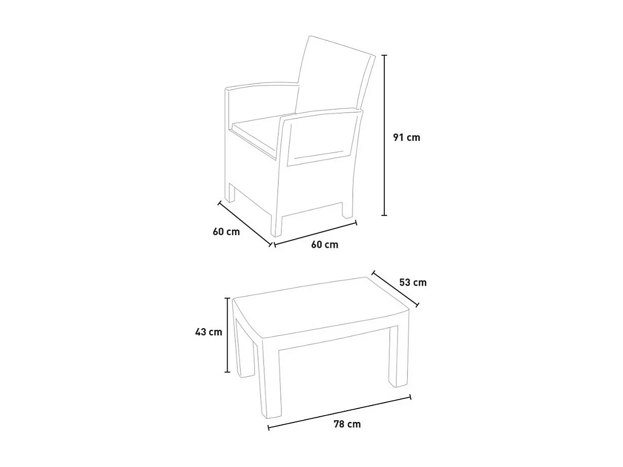 Set Gartenmöbel 2 Sessel Kissen und  Tisch Tropea Grand Soleil