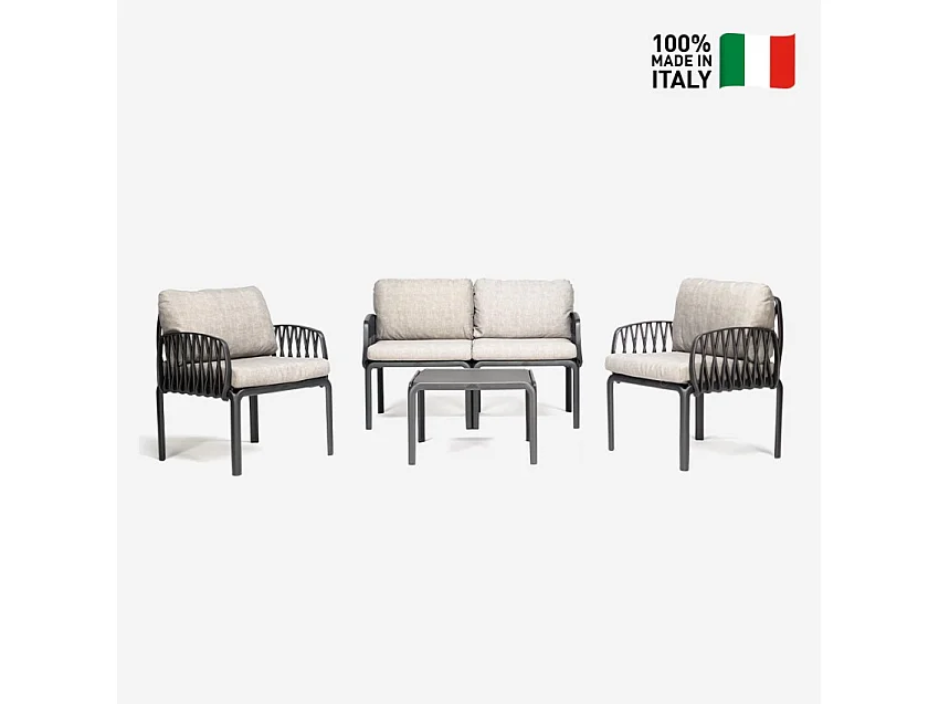 Salón exterior sofá mesita centro 2 sillones Portofino Grand Soleil - Antracita