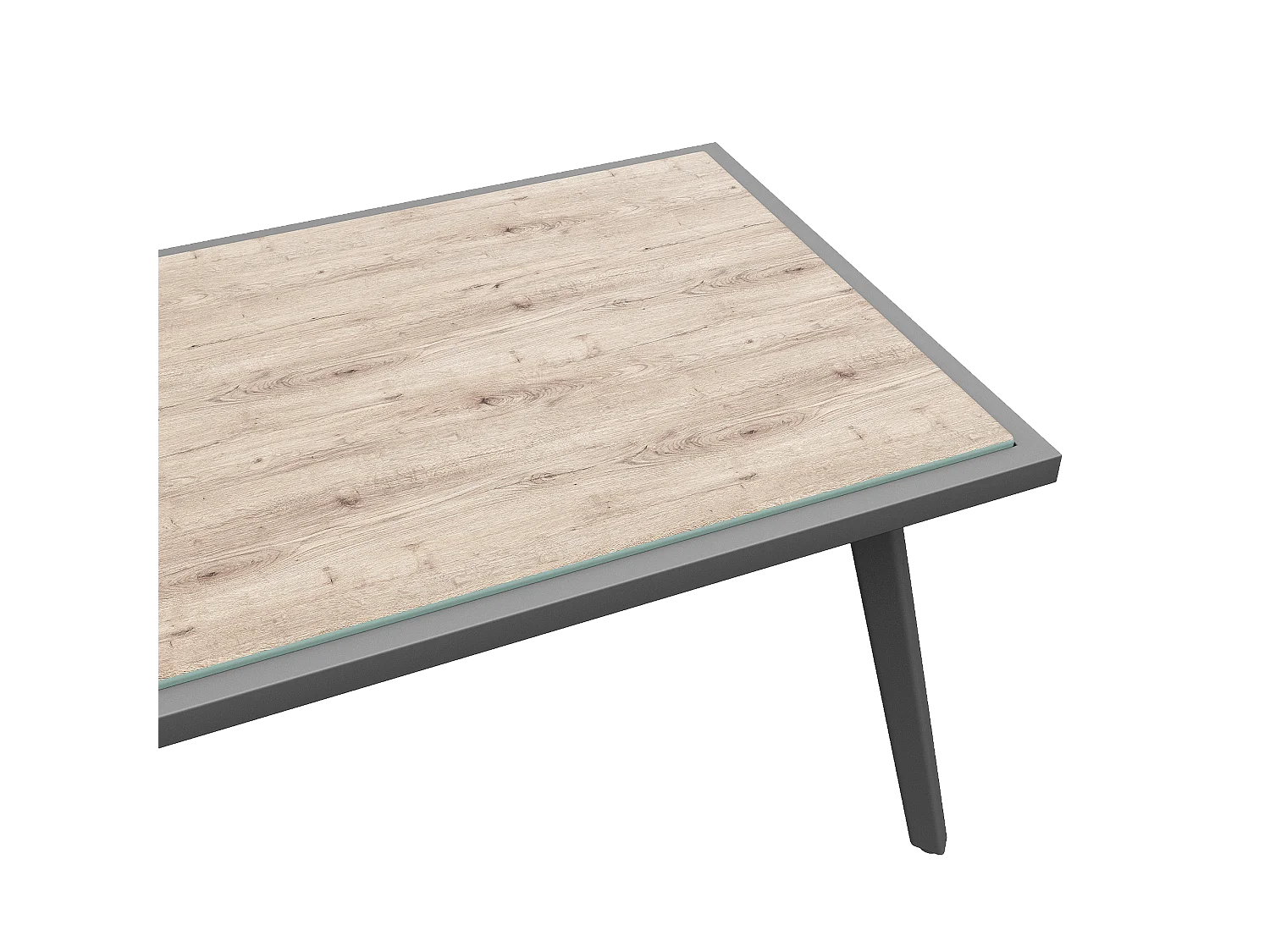 Eetkamerset voor tuin voor 8 personen, touw, 1 tafel met houtnerf, in galvaniseerd ijzer, hoeksofa - 2 fauteuils, grijs