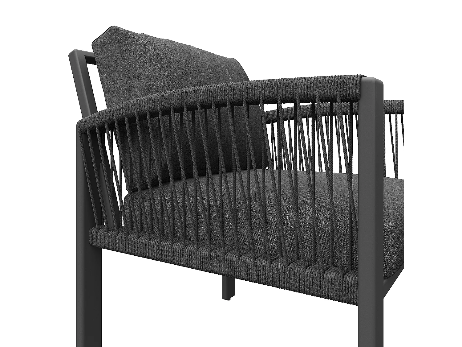 Ensemble de salle à manger de jardin pour 8 places, cordage, 1 table avec veinure de bois, en fer galvanisé, canapé d'angle - 2 fauteuils, gris