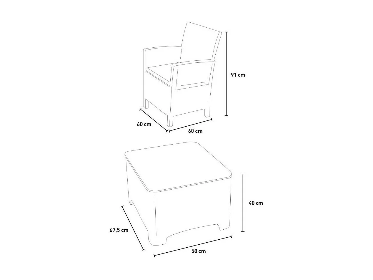 Set Gartenmöbel  Sitzgruppe 2 Sessel Tisch Outdoor Rimini Grand Soleil