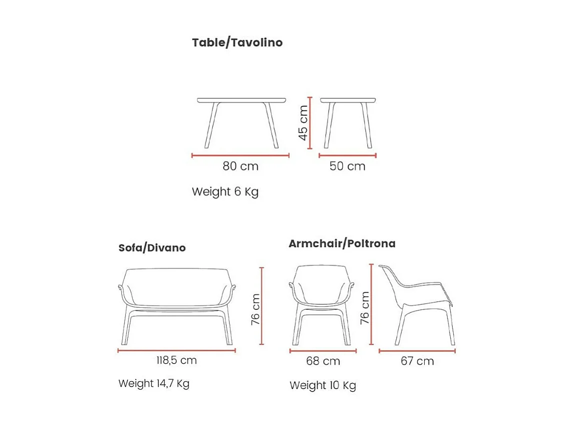 Set de jardín para el exterior compuesto por 2 sillas, 1 sillón y 1 mesita Luxor Lounge - Marrón