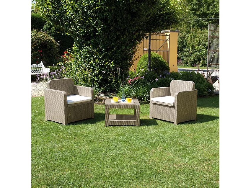 Outdoor Garten Lounge Sessel Grand Soleil Giglio Bar Rattan 2 Sitzer - Beige