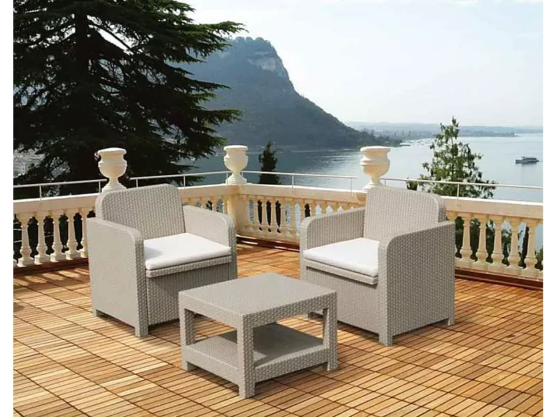 Outdoor Garten Lounge Sessel Grand Soleil Giglio Bar Rattan 2 Sitzer - Beige