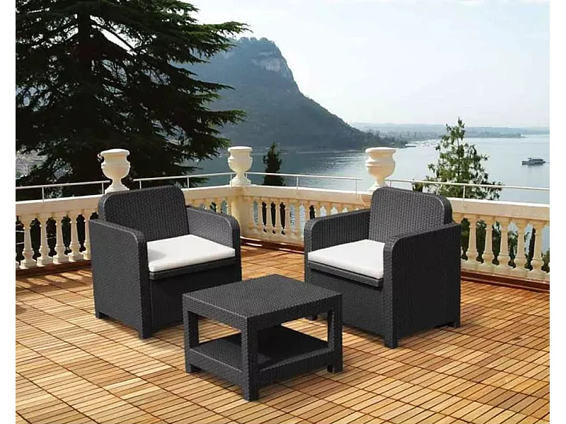 Outdoor Garten Lounge Sessel Grand Soleil Giglio Bar Rattan 2 Sitzer - Schwarz