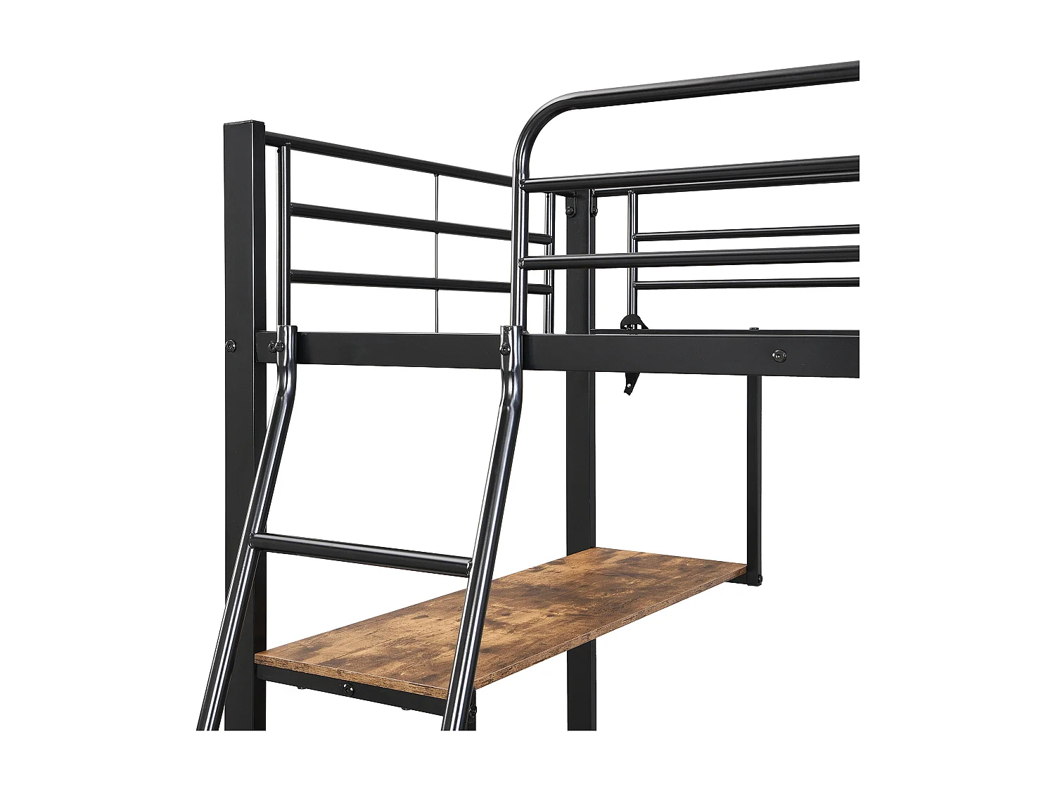 Mezzanin-Bett 90x200 cm - mit 3 Schubladen - mit Tisch von 2 m Länge - geneigte Leiter mit vier Stufen - Eisen + Partikelplatten - schwarz (ohne Matratze)