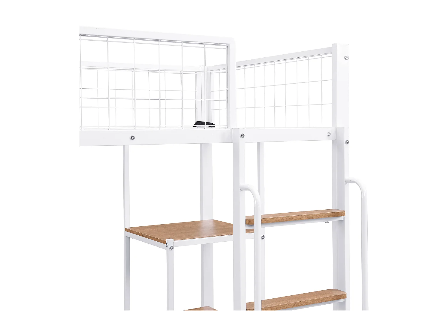 Mezzanin-Bett 90x200 cm - mit Tisch und Regal - mit Leiter von 5 Stufen - mit Fall-Schutzgitter - Metall + MDF - weiß (ohne Matratze)