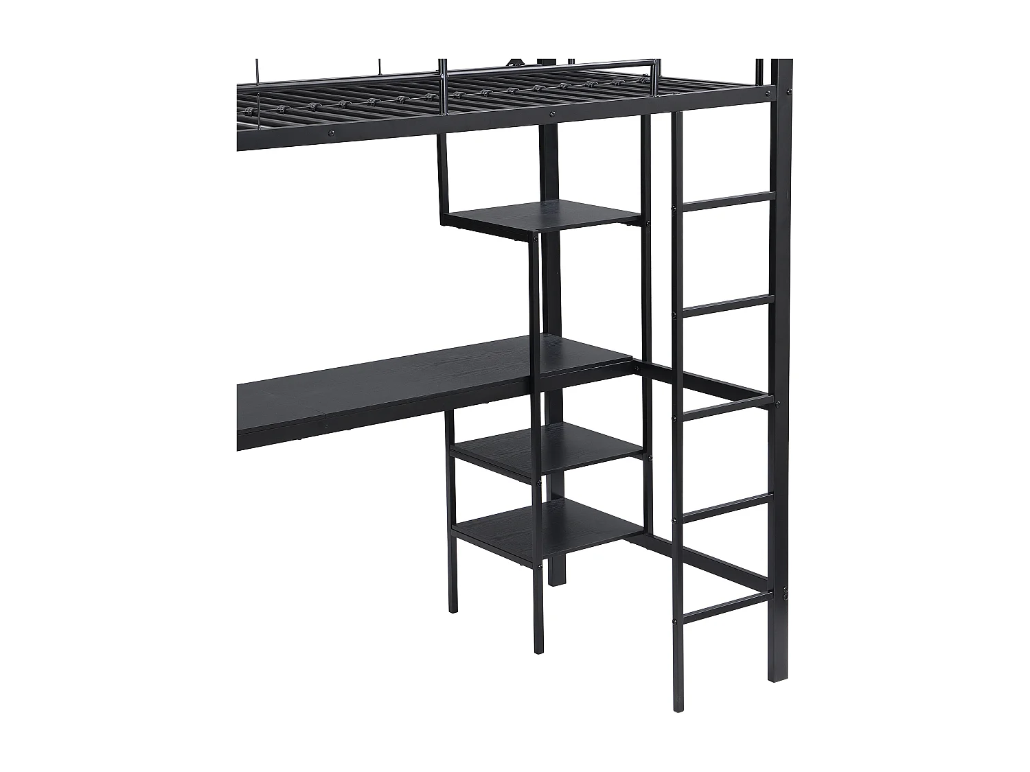 Cama mezzanina 90x200 cm - com mesa e armário - com escada de 5 degraus - ferro + painéis de partículas - preto (sem colchão)