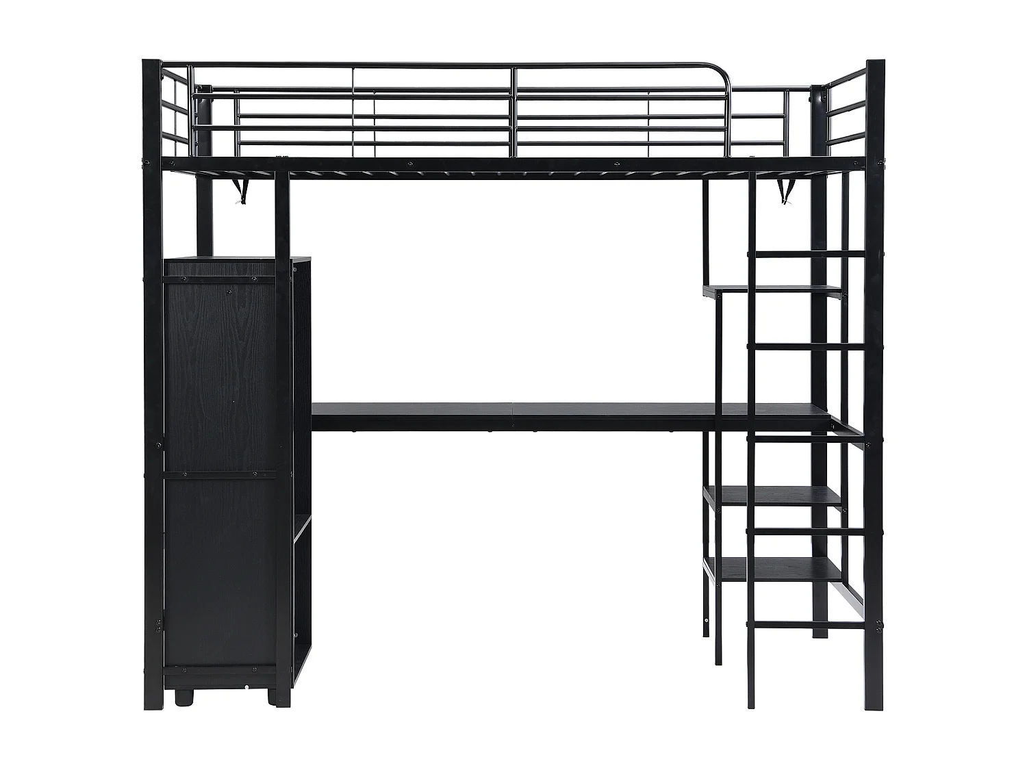 Cama mezzanina 90x200 cm - com mesa e armário - com escada de 5 degraus - ferro + painéis de partículas - preto (sem colchão)