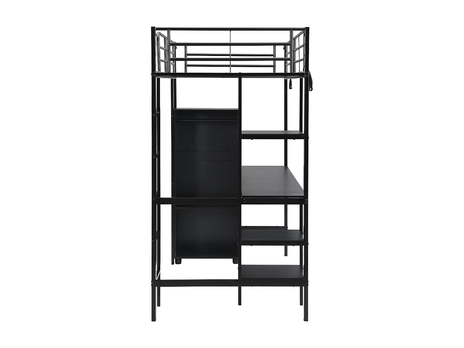 Cama mezzanina 90x200 cm - com mesa e armário - com escada de 5 degraus - ferro + painéis de partículas - preto (sem colchão)